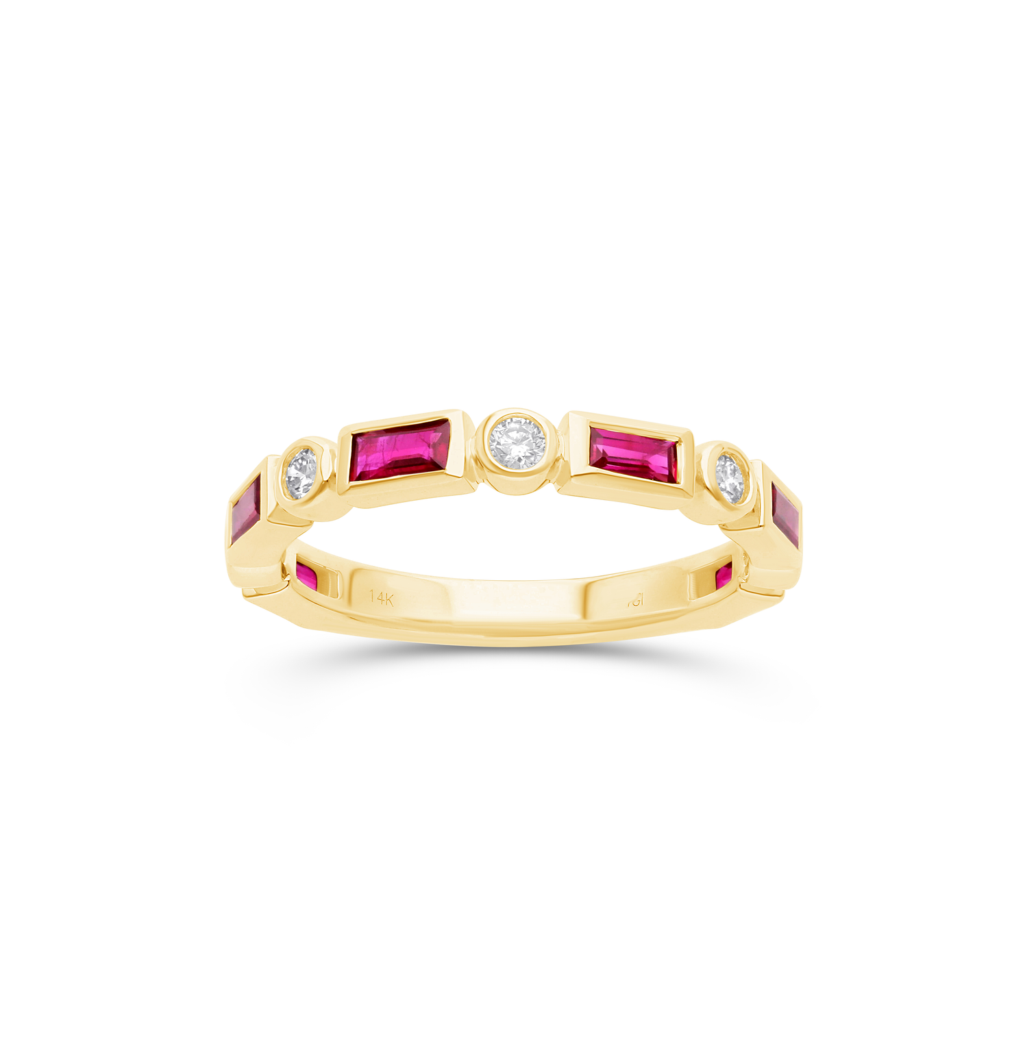 Yellow Gold Bezel Set Ruby and Diamond Stacking Ring